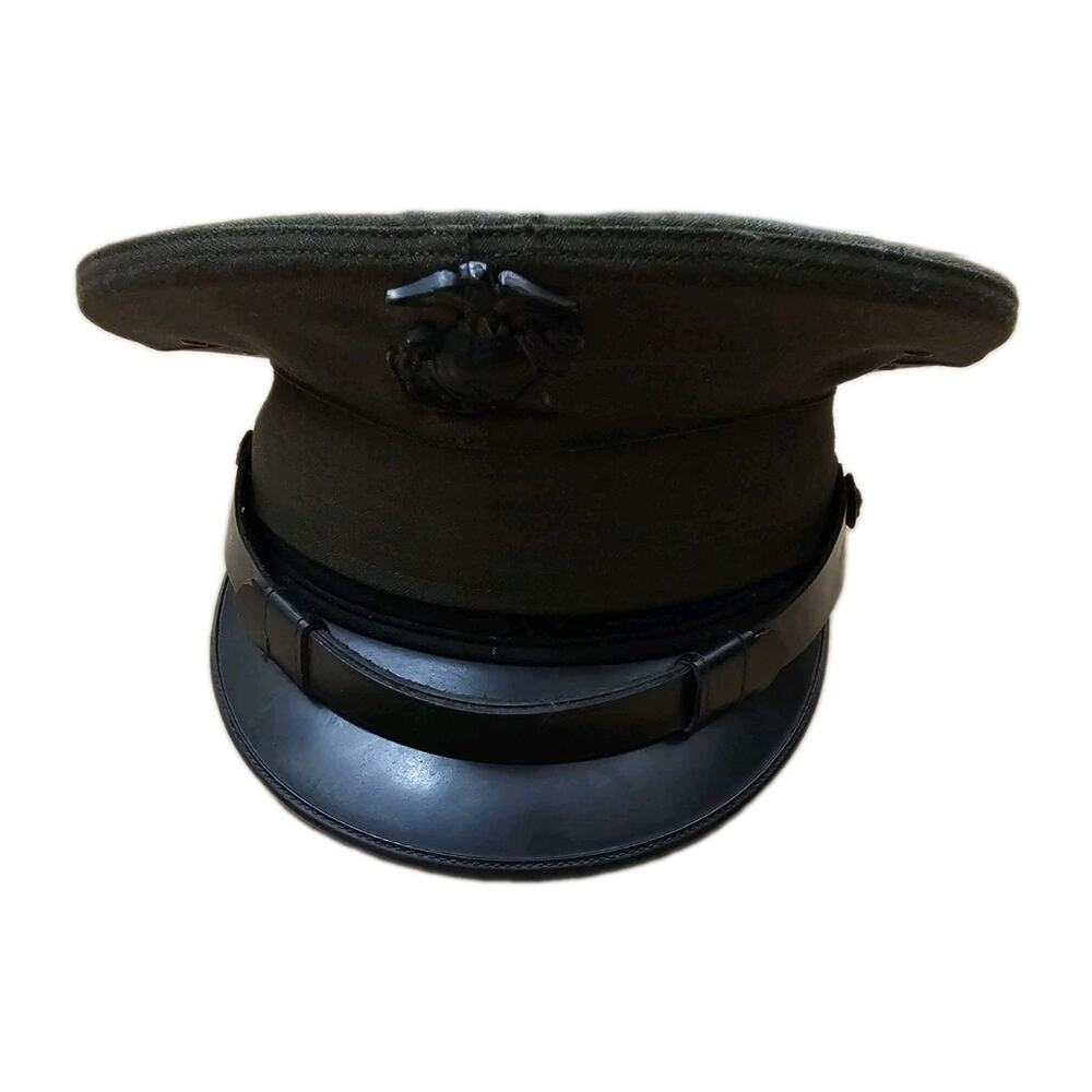 VTG US Marine USMC Enlisted Dress Service Cap Green Cover Size 7 1/8